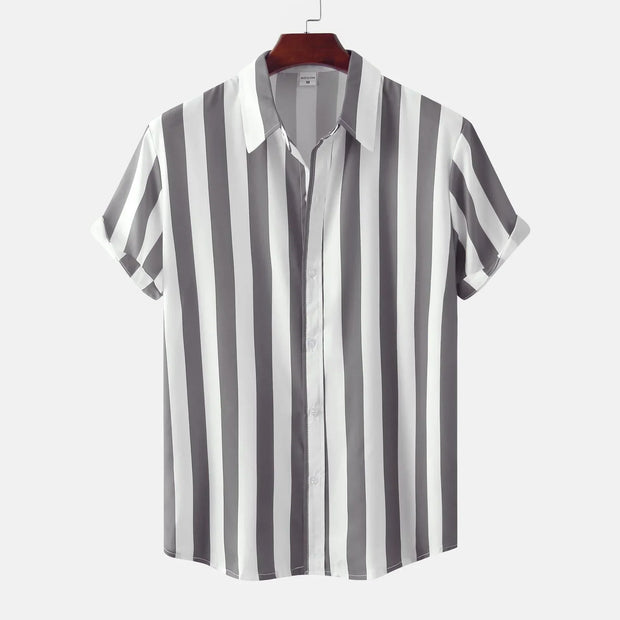 Chemise à manches courtes pour homme avec patte de boutonnage - Rayée