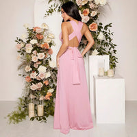 Langes Damenkleid mit fließendem, elastischem Crossover-Ausschnitt - Valeria
