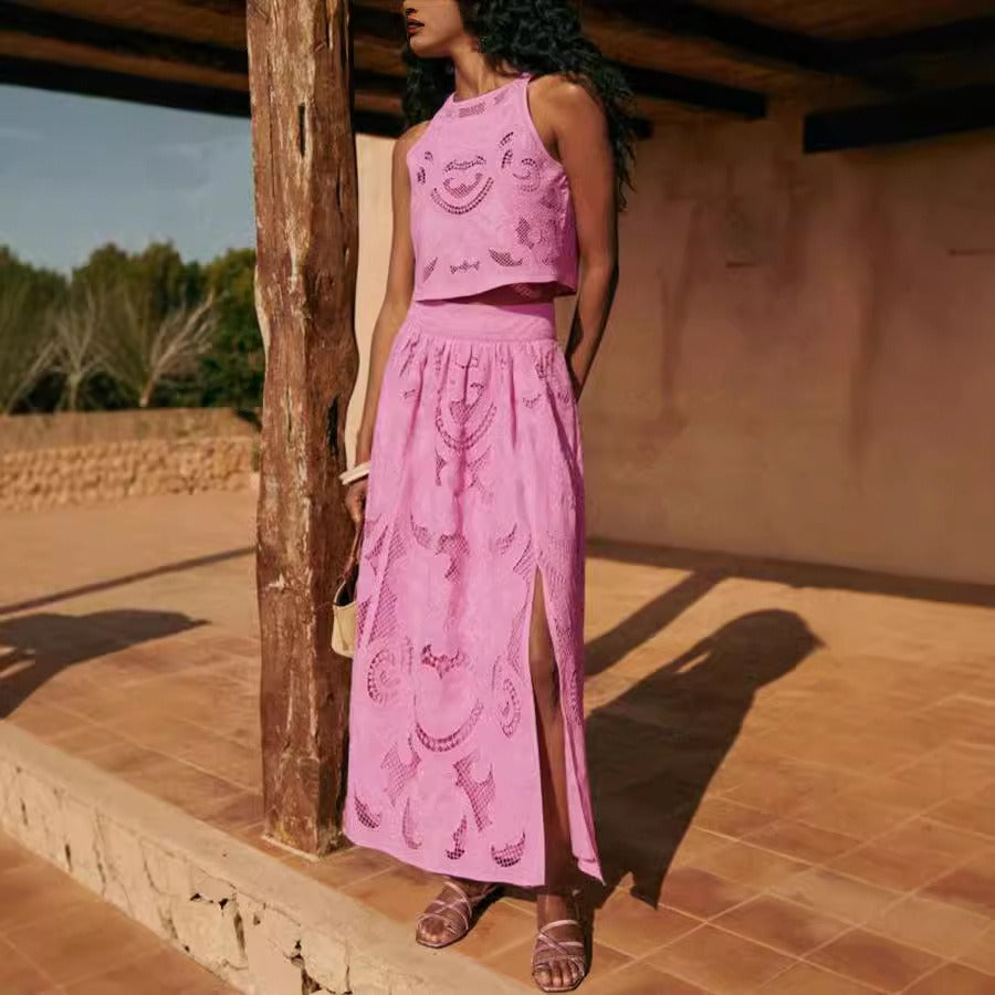Zweiteiliges durchbrochenes Damen-Set im Sommer-Stil mit Stickerei - Zaria