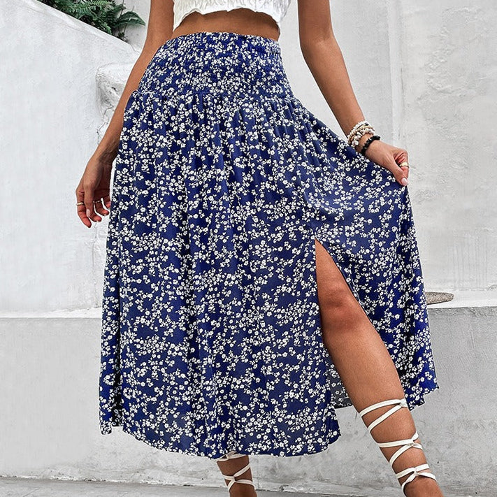 Midirock mit Blumenmuster und Seitenschlitz - Amelia