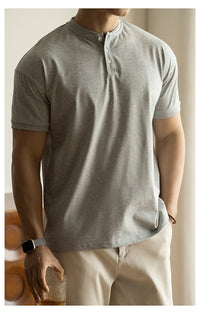 T-shirt homme décontracté à col mao en coton - Damien