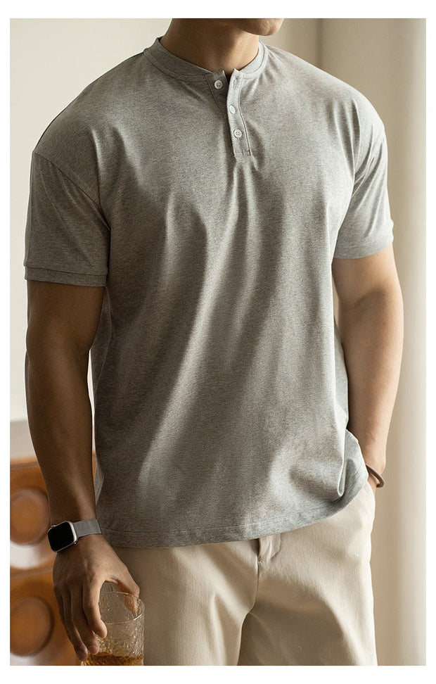 T-shirt homme décontracté à col mao en coton - Damien