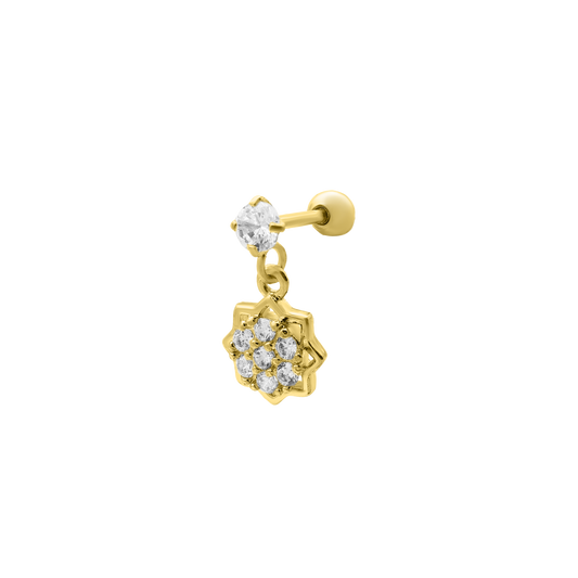 Piercing d'oreille Dangling Stone Blossom 14K plaqué or