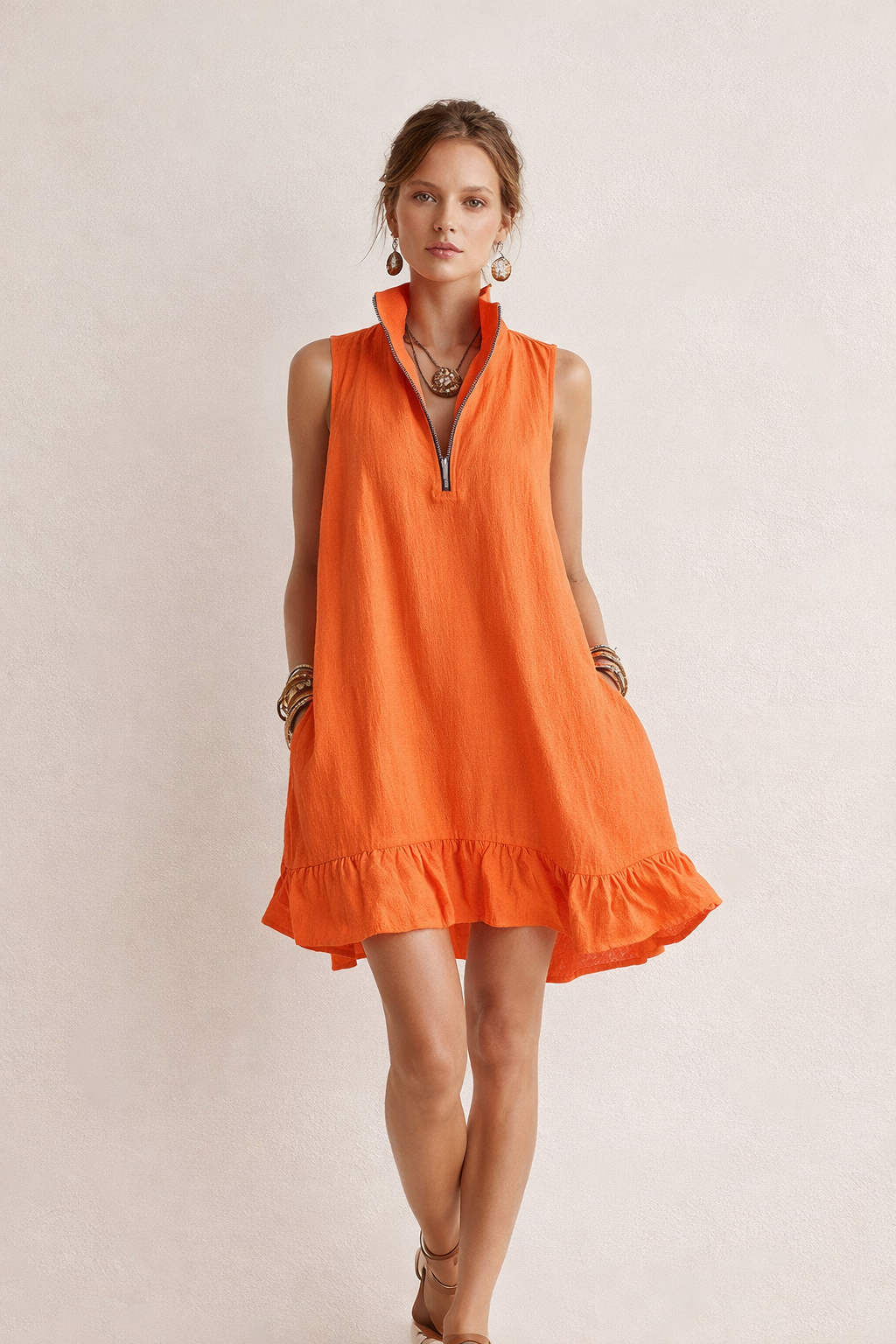 Damen kurzes ärmelloses Kleid mit Reißverschluss Ausschnitt Sommer lässigen Stil - Susanna