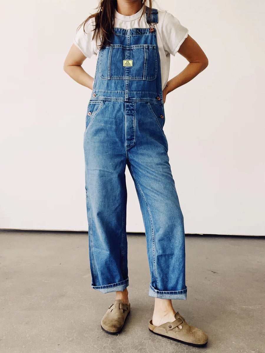 Damen Jeans-Latzhose Vintage Used-Look Oversize - Susi