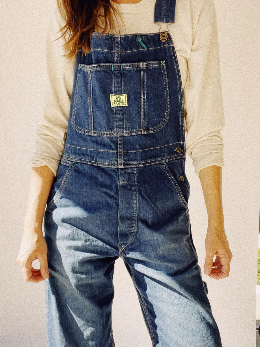 Damen Jeans-Latzhose Vintage Used-Look Oversize - Susi