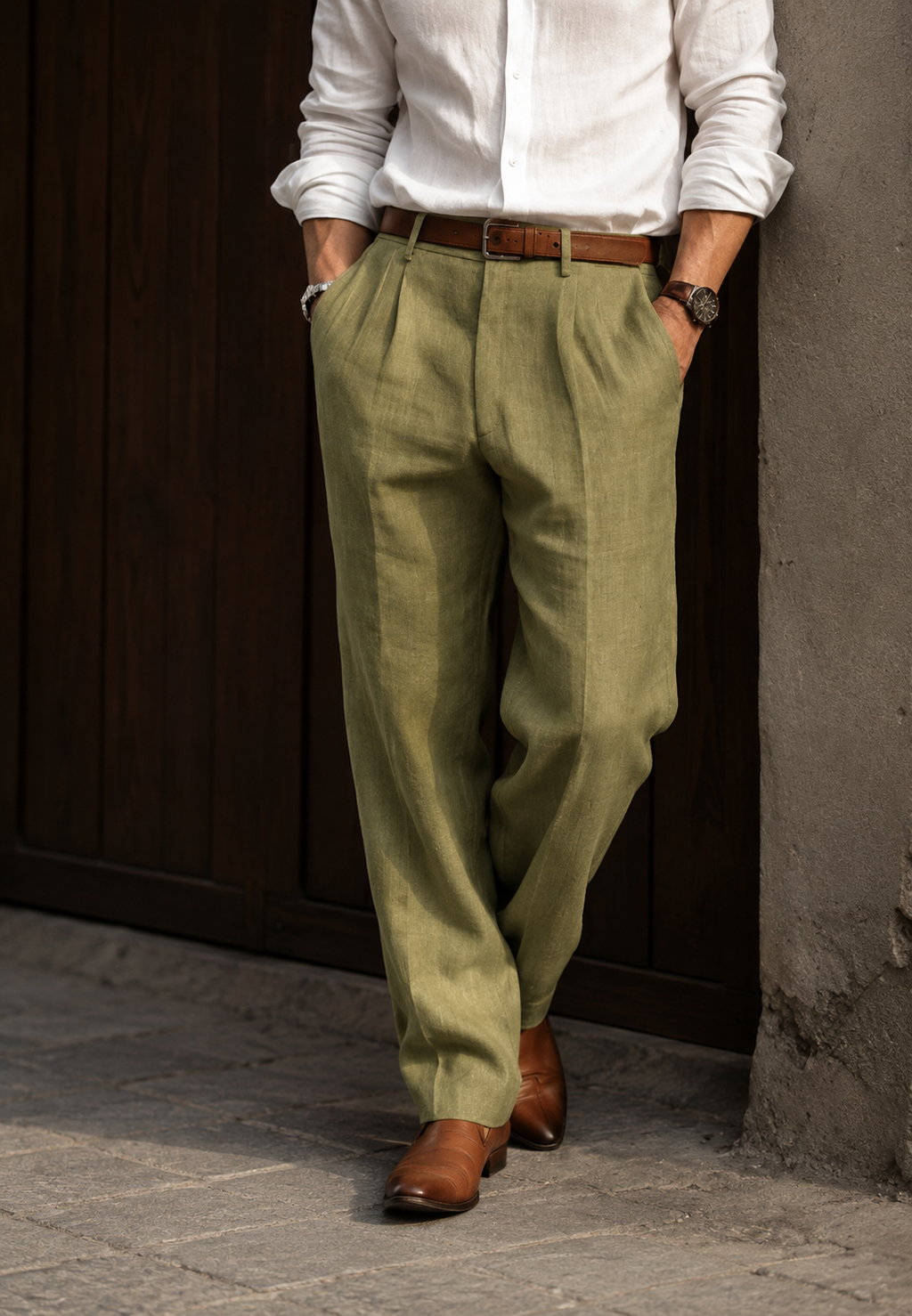 Herrenhose aus Leinen, gerader Schnitt mit Bundfalten – Manuel