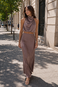 Ensemble jupe longue et élégant dos nu drapé pour femme - Marlene