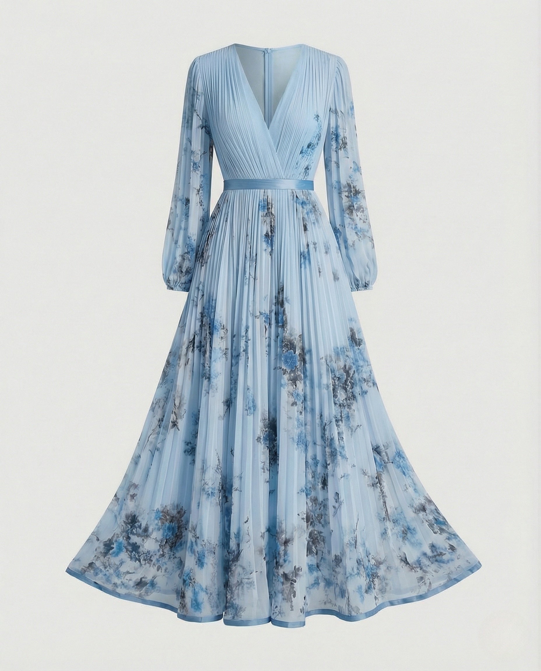 Plissiertes Maxikleid mit langen Ärmeln und überkreuztem Ausschnitt für Damen - Alwine