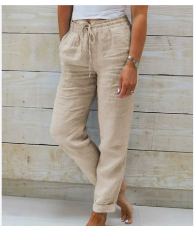 Pantalon décontracté pour femmes - Cordon de serrage - Cropped