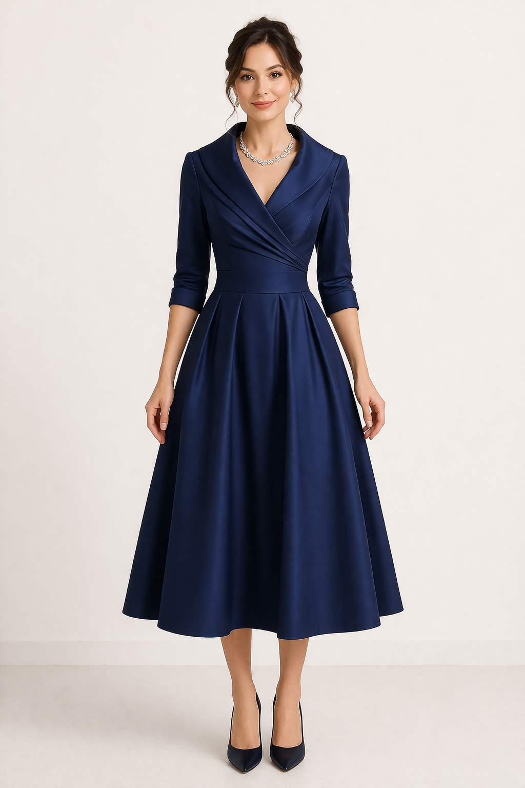 Damen Midikleid mit überkreuztem Ausschnitt und eleganten Ärmeln - Liesel