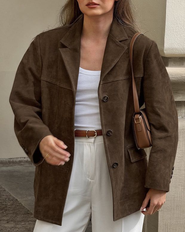Veste ample en daim avec revers en velours rétro - Loise