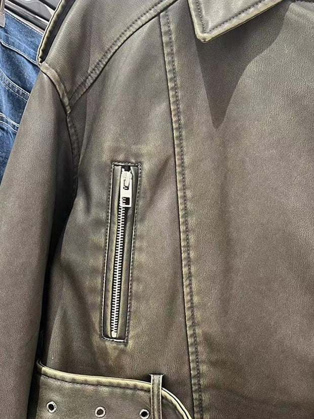Classic Faux Leather Creation - Ladies Vintage Jacket with Belt