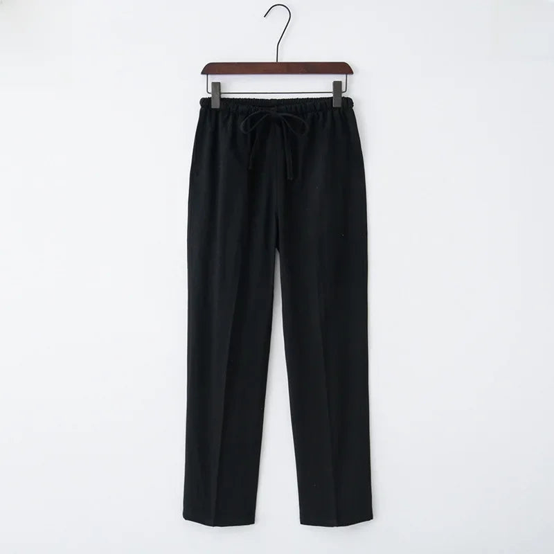 Weite Leinenhose mit elastischem Bund und Kordelzug für Damen - Nerea