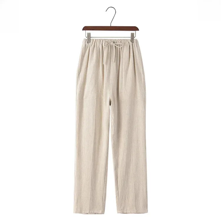 Weite Leinenhose mit elastischem Bund und Kordelzug für Damen - Nerea