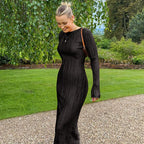 Sandrine - Langes Kleid mit ausgestellten Ärmeln und Rundhalsausschnitt für Frauen