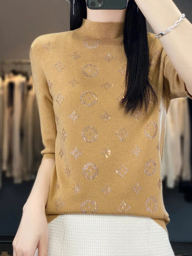 Pull à manches mi-hautes et col mi-haut pour femmes