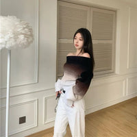 Clarissa - Schulterfreier Gradient Flauschiger Strickpullover