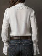Damen Bluse Spitzenapplikation fließend feminin - Elsbeth