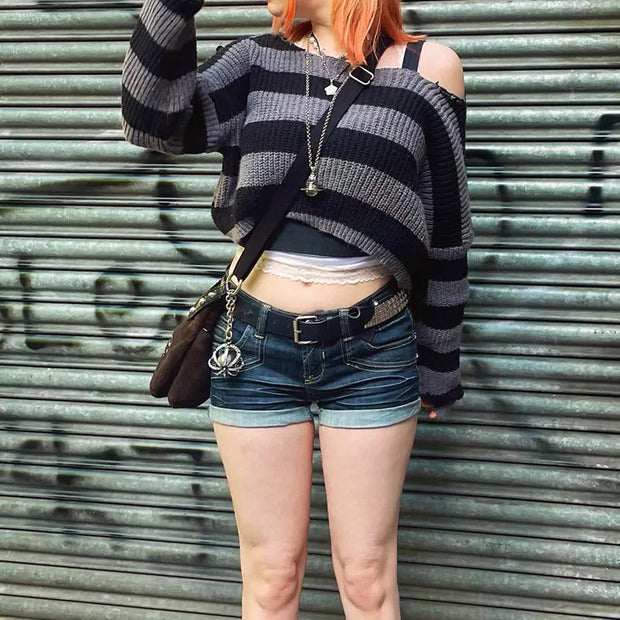 Pull Gothique à Rayures Style Rétro pour femmes