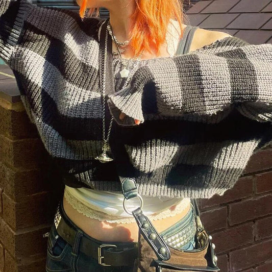 Pull Gothique à Rayures Style Rétro pour femmes