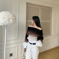 Clarissa - Schulterfreier Gradient Flauschiger Strickpullover