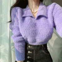 Lore - Plüschpullover mit Kragen und langen Ärmeln