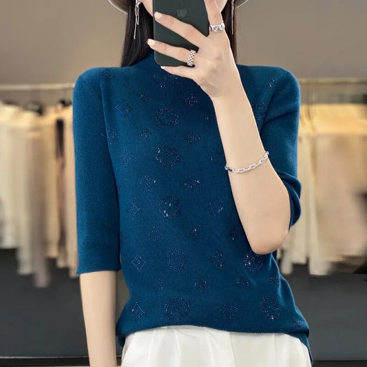 Pull à manches mi-hautes et col mi-haut pour femmes
