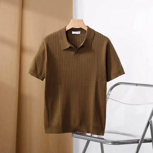 Polo homme slim fit à texture verticale et à col large - Darel
