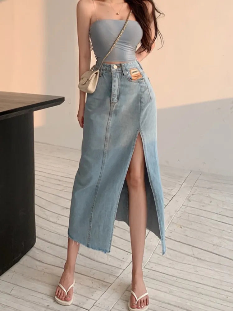 Jupe en jean taille haute pour femmes Jello
