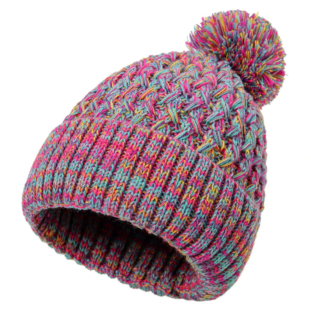 Einlagige Damenstrickmütze mit Bommel - Kireva