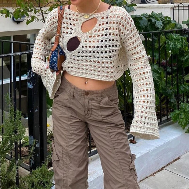 Pull court évidé avec esthétique Pour Femmes