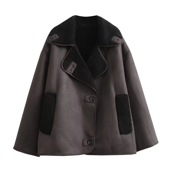 Veste Chaude en PU avec Poches pour Femme