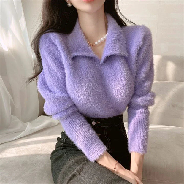 Lore - Plüschpullover mit Kragen und langen Ärmeln