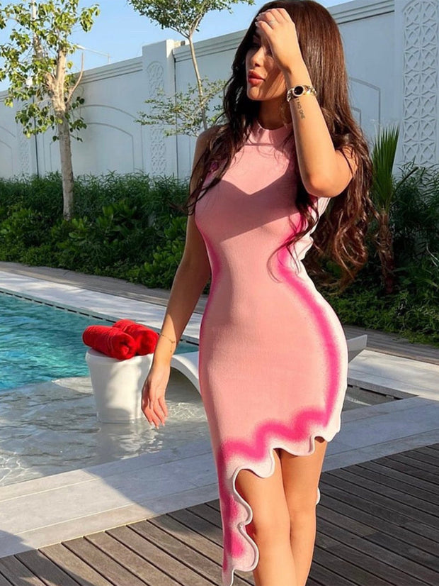 Giulia - Robe longue en tricot sans manches à bords irréguliers et ondulés