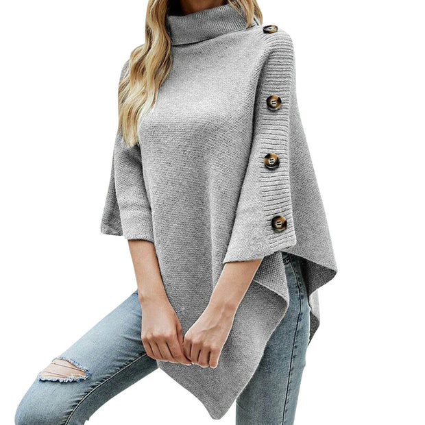Andrea - Poncho mit Rollkragen und seitlicher Knopfleiste