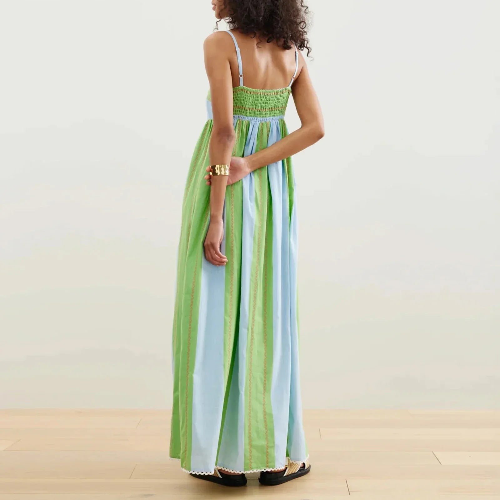 Damen Maxikleid mit dünnen Trägern und gestreiftem Muster - Liora