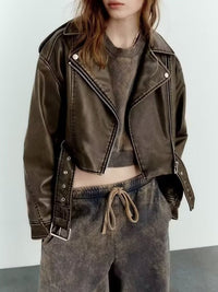 Classic Faux Leather Creation - Ladies Vintage Jacket with Belt