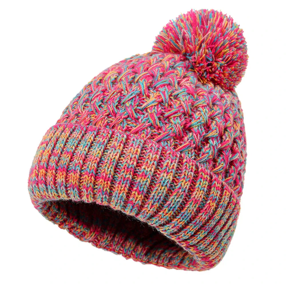 Einlagige Damenstrickmütze mit Bommel - Kireva