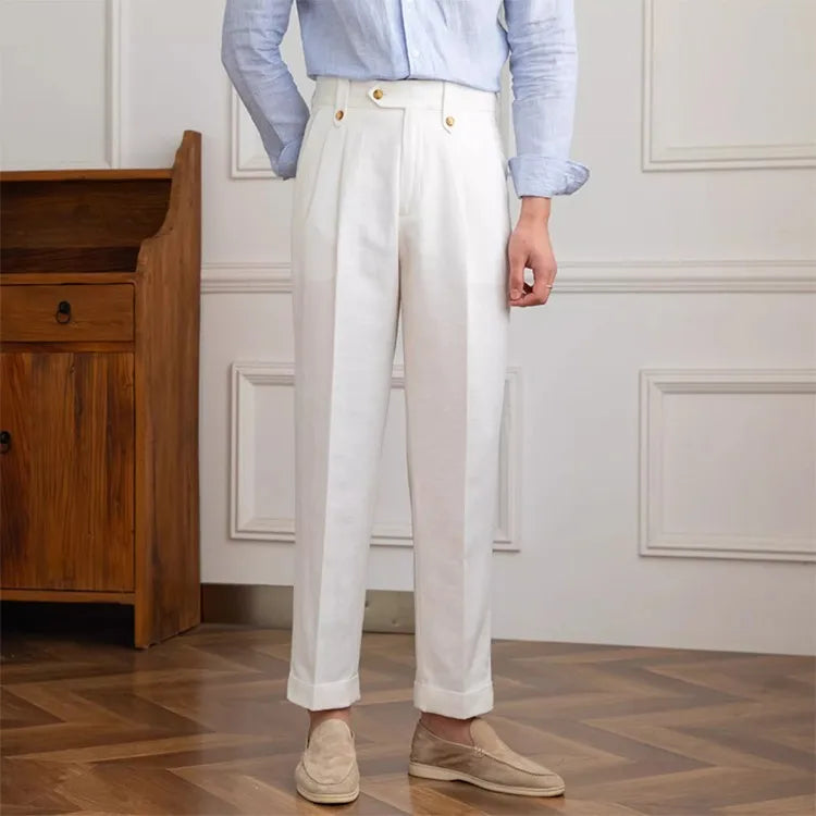 Gerade Herrenhose mit Abnähern und hoher Taille - Adrien