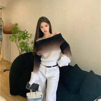 Clarissa - Schulterfreier Gradient Flauschiger Strickpullover