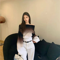 Clarissa - Schulterfreier Gradient Flauschiger Strickpullover