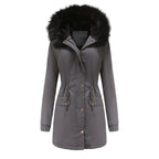 Sara - Damen Parka Mantel Mittellang mit Pelzkragen Chic