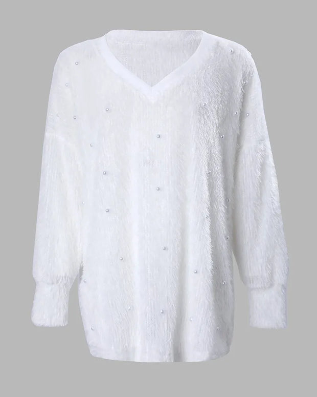 Pull à col en V manches longues pour femmes Zexo