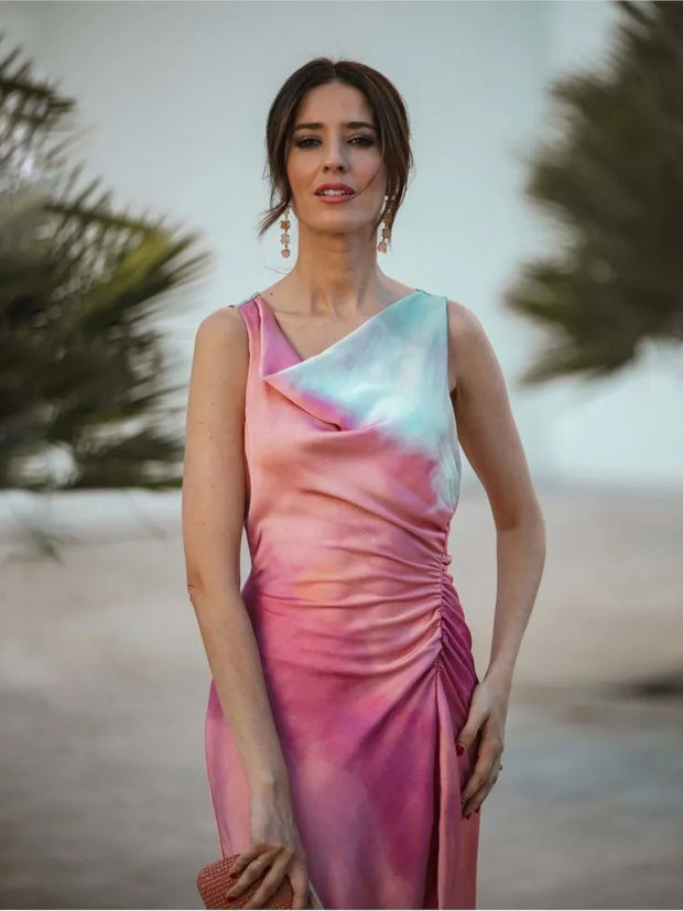 Talia - Robe tie dye à col châle