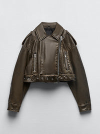 Classic Faux Leather Creation - Ladies Vintage Jacket with Belt