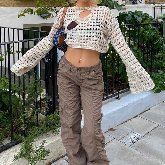 Pull court évidé avec esthétique Pour Femmes