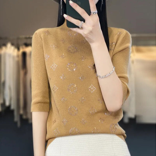 Pull à manches mi-hautes et col mi-haut pour femmes