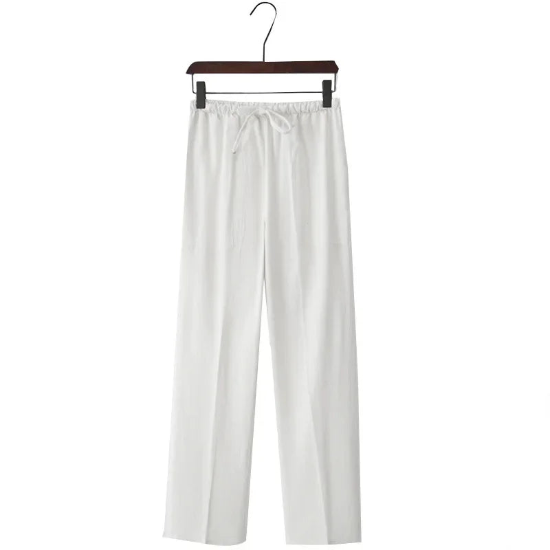 Weite Leinenhose mit elastischem Bund und Kordelzug für Damen - Nerea