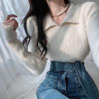 Lore - Plüschpullover mit Kragen und langen Ärmeln